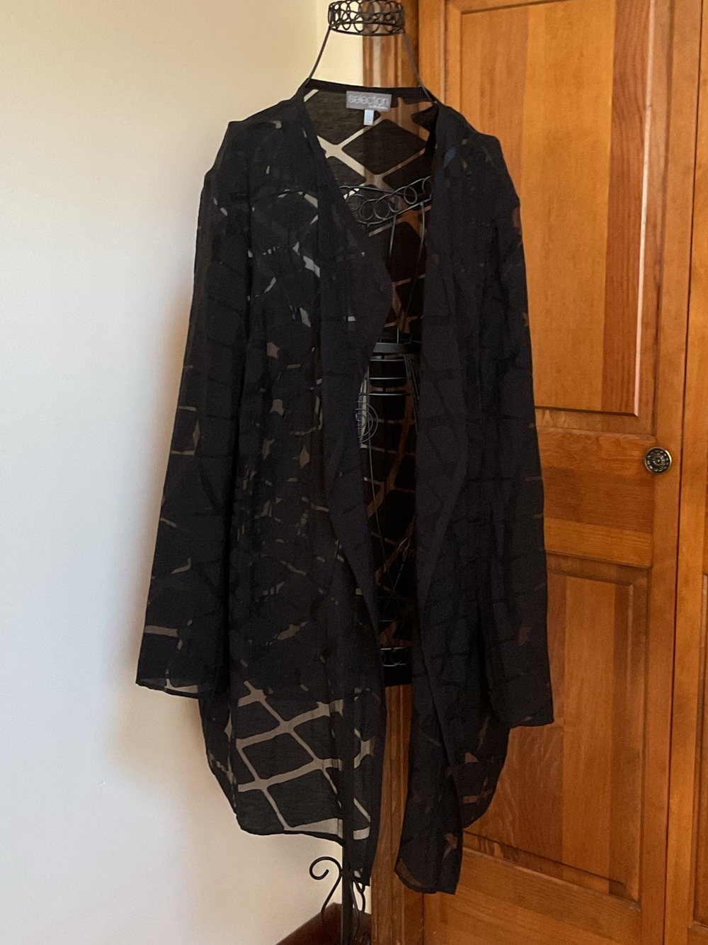 Ulla Popken Black Sheer Open Front duster